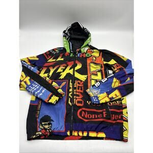 Born Fly Windbreaker Jacket Hooded Men's Size XL Black Full Zip Pixel Art Logos